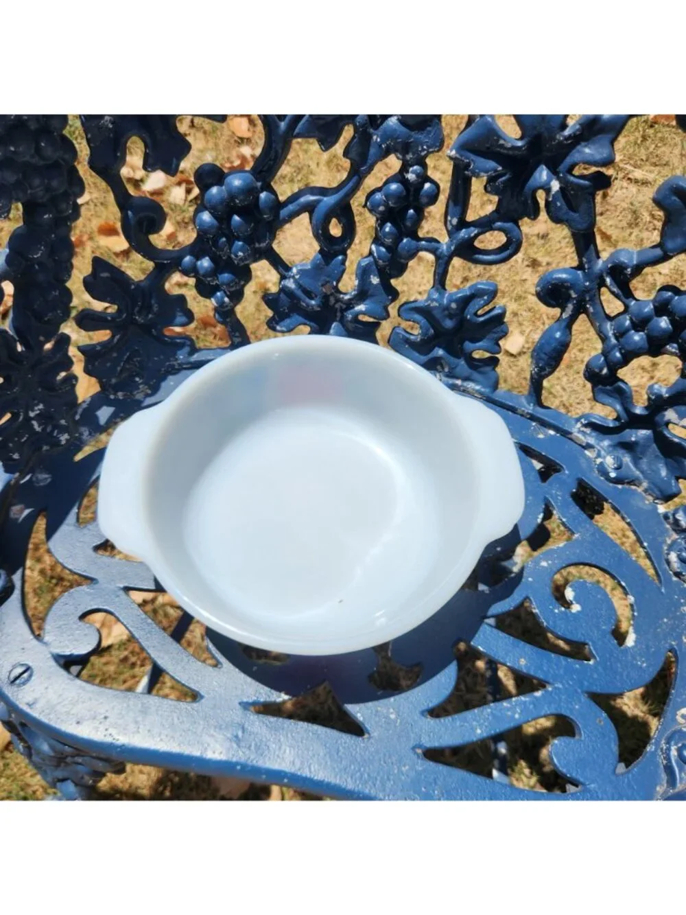 Fire-King Anchor Hocking Milk Glass 1.5 qt Bowl with Hand-Painted Fruit Design